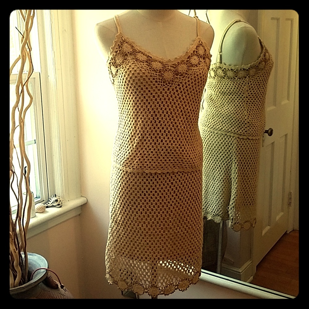 2 piece crocheted dress with beading